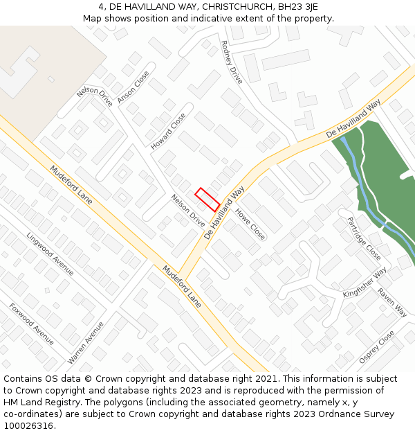 4, DE HAVILLAND WAY, CHRISTCHURCH, BH23 3JE: Location map and indicative extent of plot
