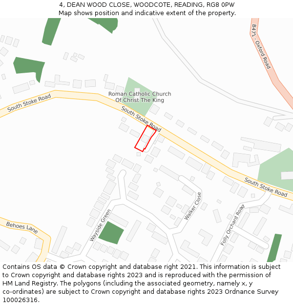 4, DEAN WOOD CLOSE, WOODCOTE, READING, RG8 0PW: Location map and indicative extent of plot