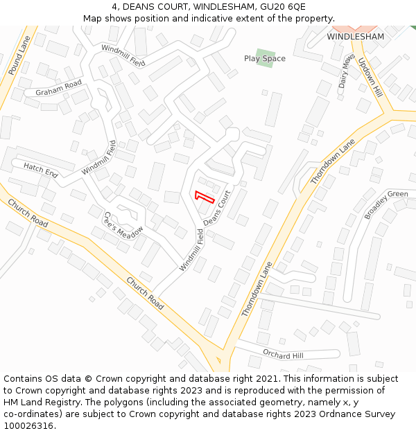 4, DEANS COURT, WINDLESHAM, GU20 6QE: Location map and indicative extent of plot