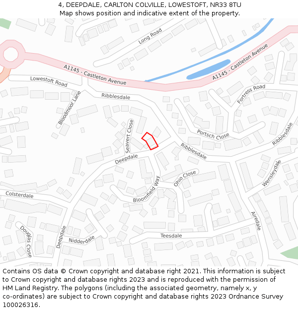 4, DEEPDALE, CARLTON COLVILLE, LOWESTOFT, NR33 8TU: Location map and indicative extent of plot