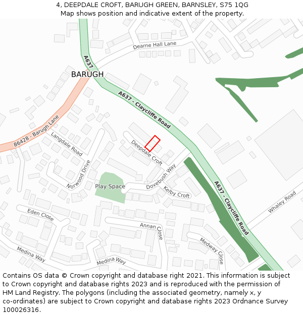 4, DEEPDALE CROFT, BARUGH GREEN, BARNSLEY, S75 1QG: Location map and indicative extent of plot