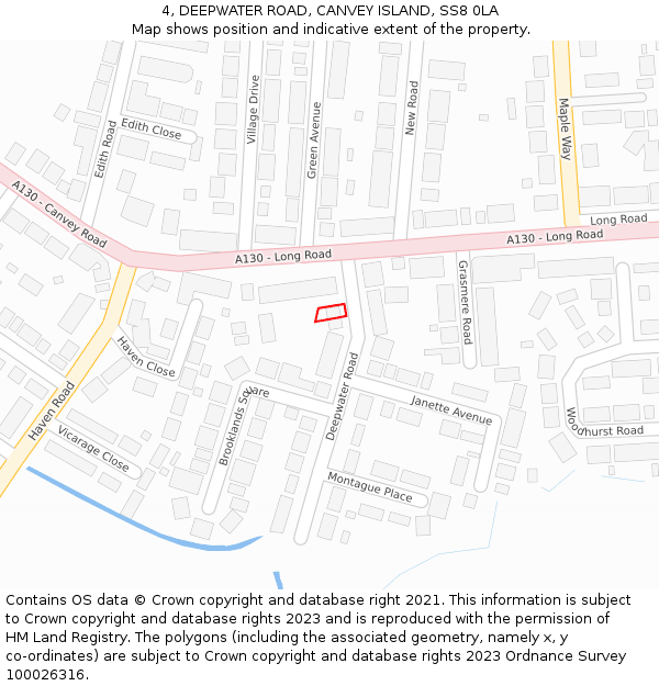 4, DEEPWATER ROAD, CANVEY ISLAND, SS8 0LA: Location map and indicative extent of plot