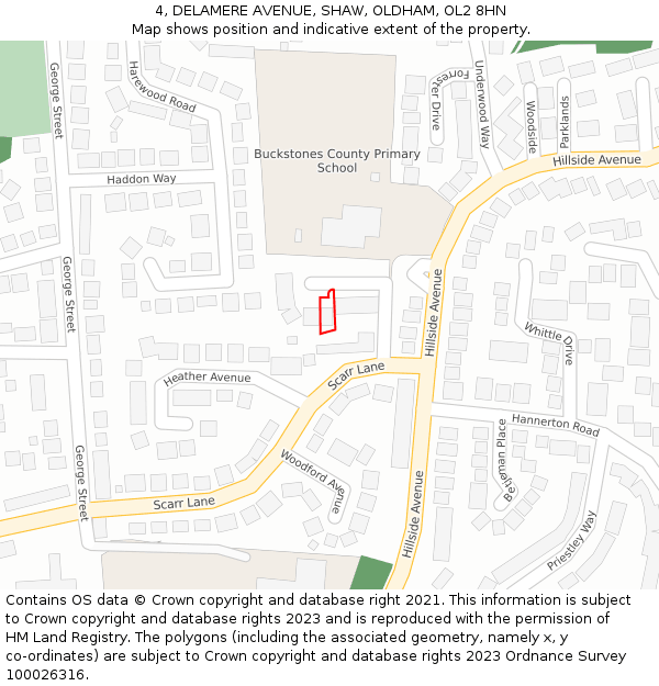 4, DELAMERE AVENUE, SHAW, OLDHAM, OL2 8HN: Location map and indicative extent of plot