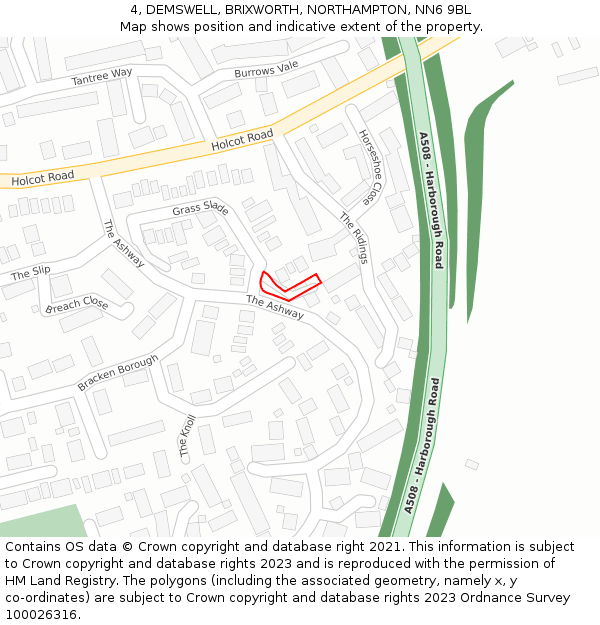 4, DEMSWELL, BRIXWORTH, NORTHAMPTON, NN6 9BL: Location map and indicative extent of plot