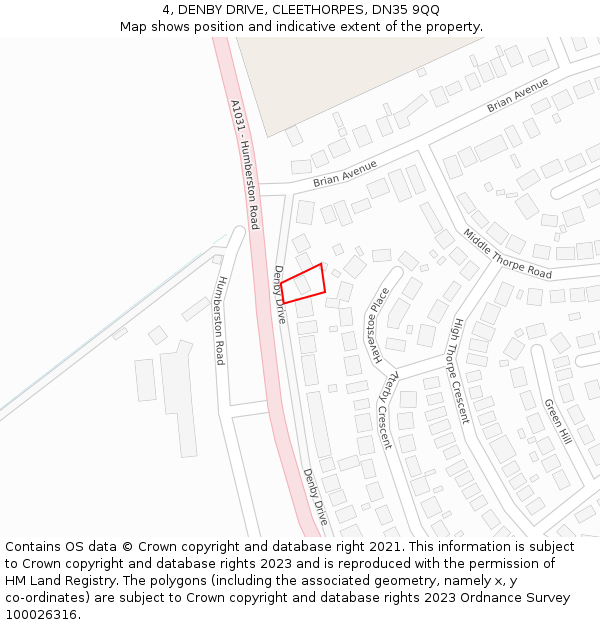 4, DENBY DRIVE, CLEETHORPES, DN35 9QQ: Location map and indicative extent of plot