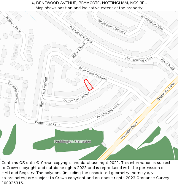 4, DENEWOOD AVENUE, BRAMCOTE, NOTTINGHAM, NG9 3EU: Location map and indicative extent of plot