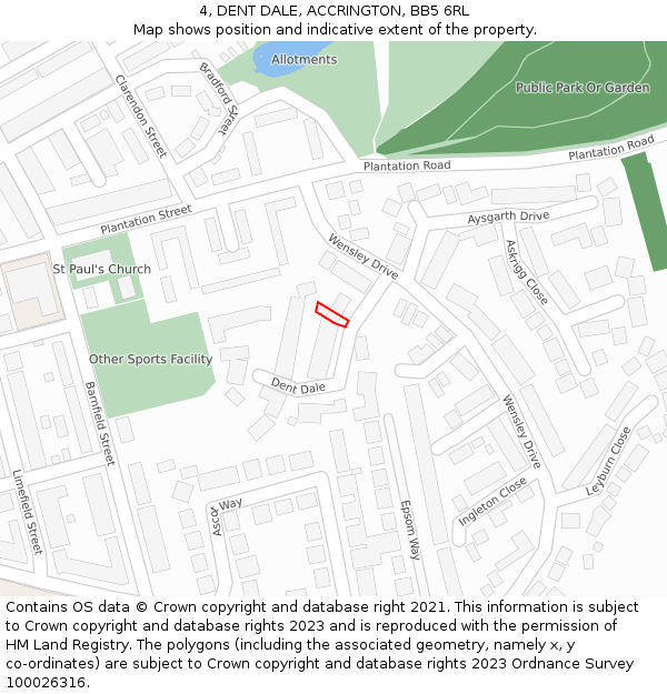 4, DENT DALE, ACCRINGTON, BB5 6RL: Location map and indicative extent of plot
