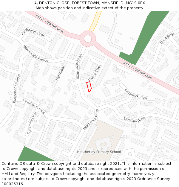 4, DENTON CLOSE, FOREST TOWN, MANSFIELD, NG19 0PX: Location map and indicative extent of plot