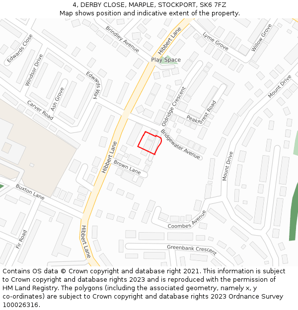 4, DERBY CLOSE, MARPLE, STOCKPORT, SK6 7FZ: Location map and indicative extent of plot