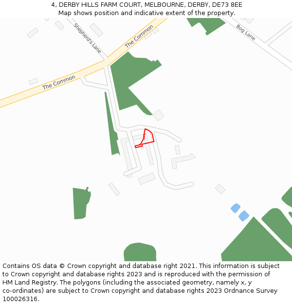 4, DERBY HILLS FARM COURT, MELBOURNE, DERBY, DE73 8EE: Location map and indicative extent of plot