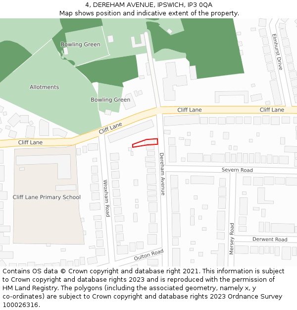 4, DEREHAM AVENUE, IPSWICH, IP3 0QA: Location map and indicative extent of plot