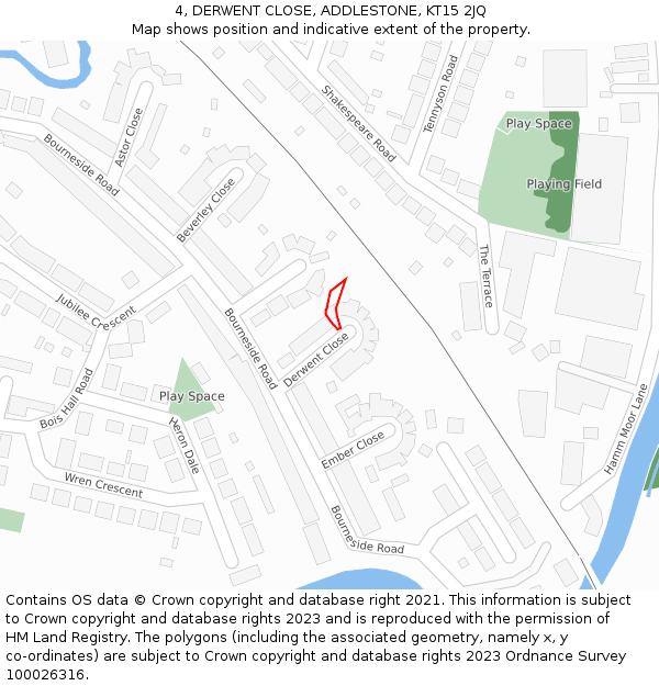 4, DERWENT CLOSE, ADDLESTONE, KT15 2JQ: Location map and indicative extent of plot