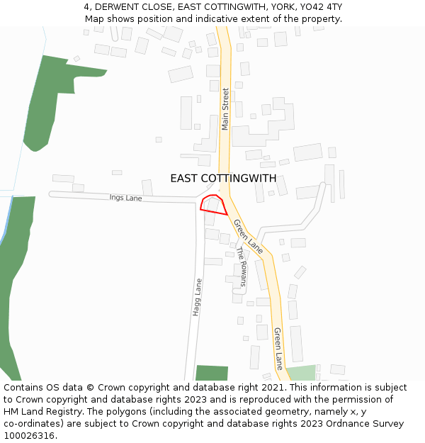 4, DERWENT CLOSE, EAST COTTINGWITH, YORK, YO42 4TY: Location map and indicative extent of plot