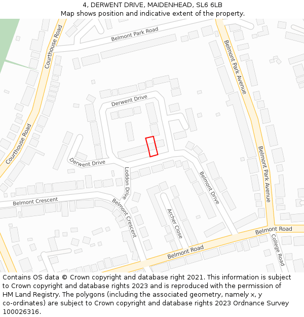 4, DERWENT DRIVE, MAIDENHEAD, SL6 6LB: Location map and indicative extent of plot