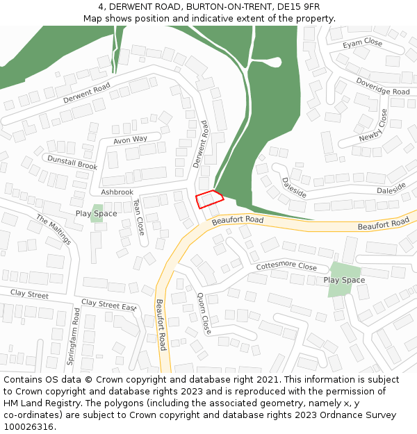 4, DERWENT ROAD, BURTON-ON-TRENT, DE15 9FR: Location map and indicative extent of plot
