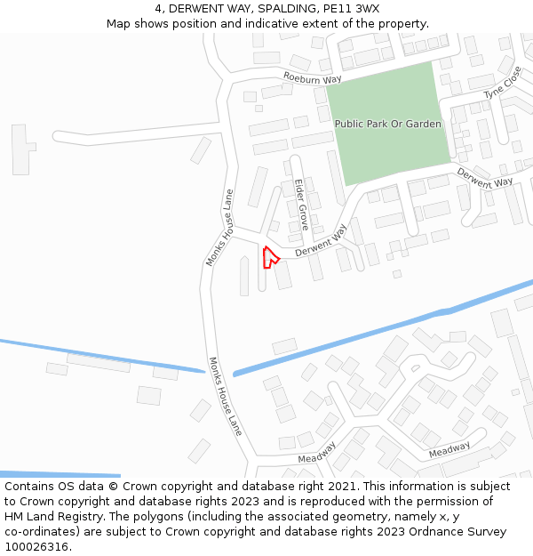 4, DERWENT WAY, SPALDING, PE11 3WX: Location map and indicative extent of plot