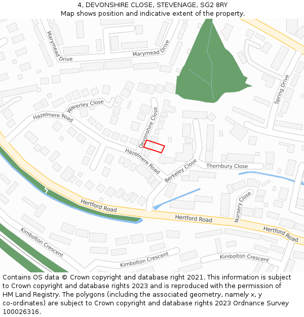 4, DEVONSHIRE CLOSE, STEVENAGE, SG2 8RY: Location map and indicative extent of plot