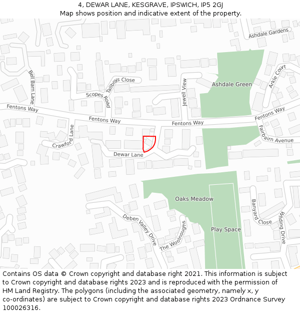 4, DEWAR LANE, KESGRAVE, IPSWICH, IP5 2GJ: Location map and indicative extent of plot