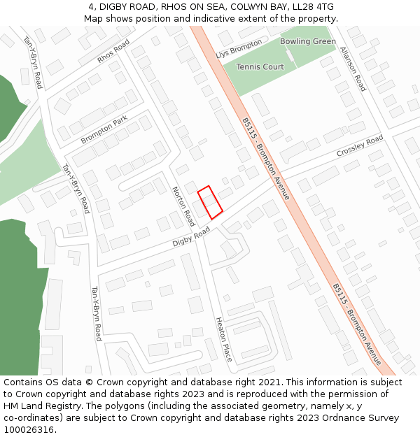 4, DIGBY ROAD, RHOS ON SEA, COLWYN BAY, LL28 4TG: Location map and indicative extent of plot
