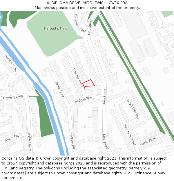 4, DIPLOMA DRIVE, MIDDLEWICH, CW10 9RA: Location map and indicative extent of plot