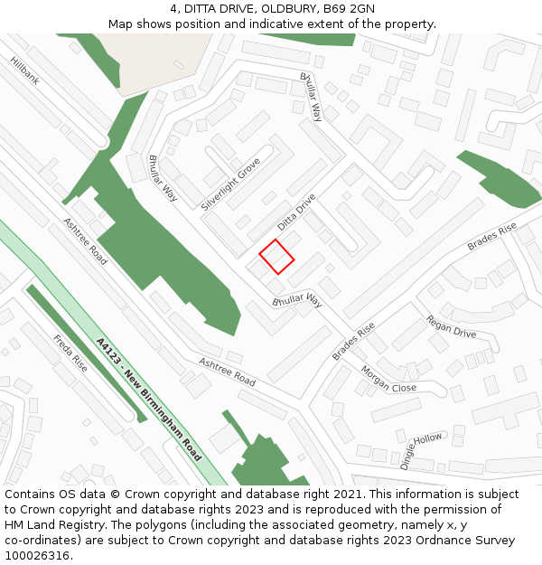 4, DITTA DRIVE, OLDBURY, B69 2GN: Location map and indicative extent of plot