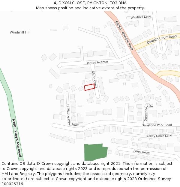 4, DIXON CLOSE, PAIGNTON, TQ3 3NA: Location map and indicative extent of plot