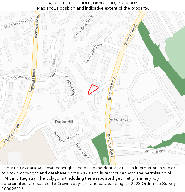 4, DOCTOR HILL, IDLE, BRADFORD, BD10 8UY: Location map and indicative extent of plot