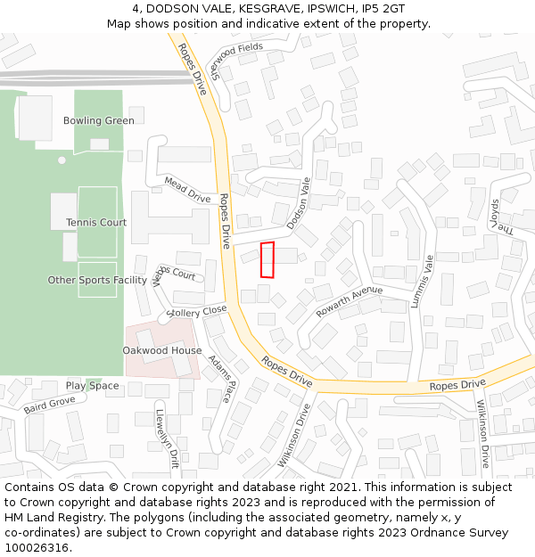 4, DODSON VALE, KESGRAVE, IPSWICH, IP5 2GT: Location map and indicative extent of plot