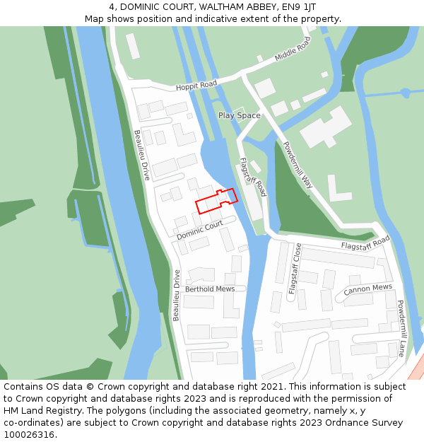 4, DOMINIC COURT, WALTHAM ABBEY, EN9 1JT: Location map and indicative extent of plot
