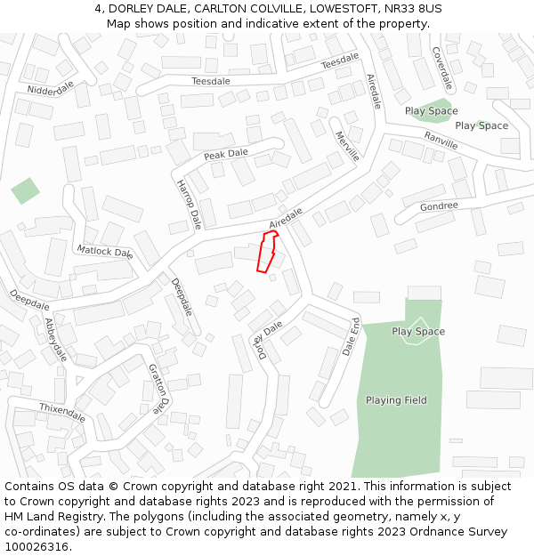 4, DORLEY DALE, CARLTON COLVILLE, LOWESTOFT, NR33 8US: Location map and indicative extent of plot