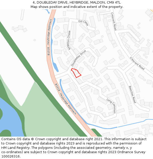 4, DOUBLEDAY DRIVE, HEYBRIDGE, MALDON, CM9 4TL: Location map and indicative extent of plot