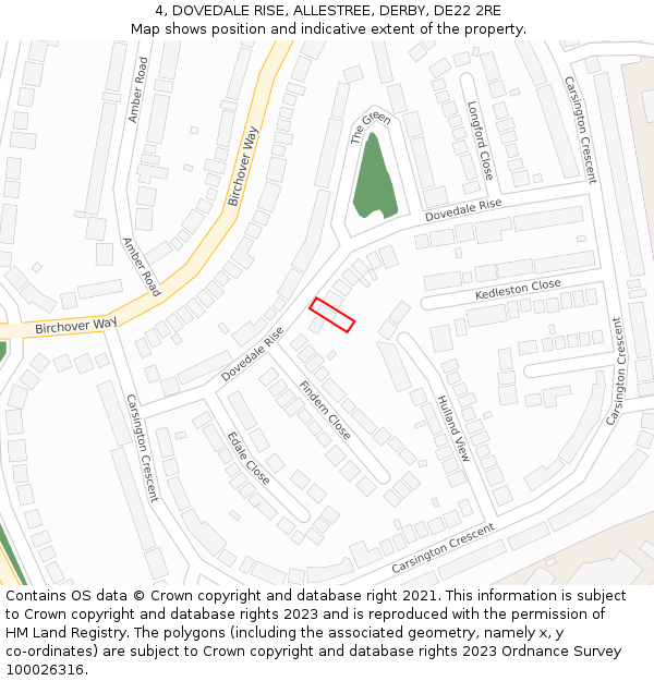 4, DOVEDALE RISE, ALLESTREE, DERBY, DE22 2RE: Location map and indicative extent of plot