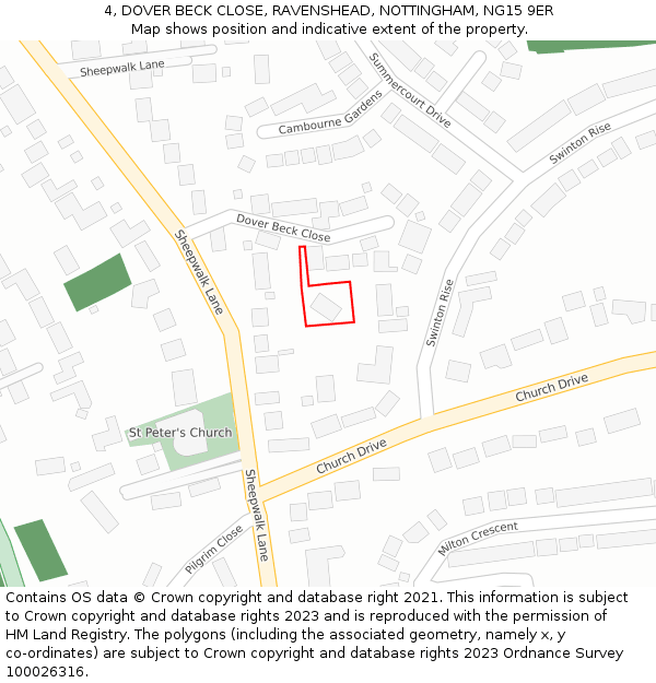 4, DOVER BECK CLOSE, RAVENSHEAD, NOTTINGHAM, NG15 9ER: Location map and indicative extent of plot