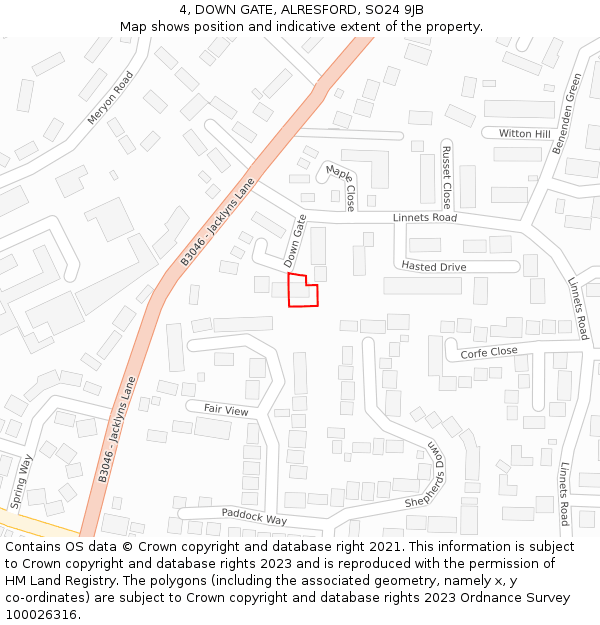 4, DOWN GATE, ALRESFORD, SO24 9JB: Location map and indicative extent of plot