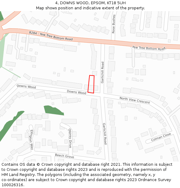 4, DOWNS WOOD, EPSOM, KT18 5UH: Location map and indicative extent of plot