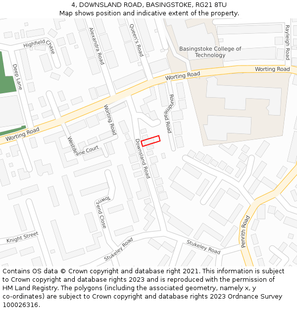 4, DOWNSLAND ROAD, BASINGSTOKE, RG21 8TU: Location map and indicative extent of plot