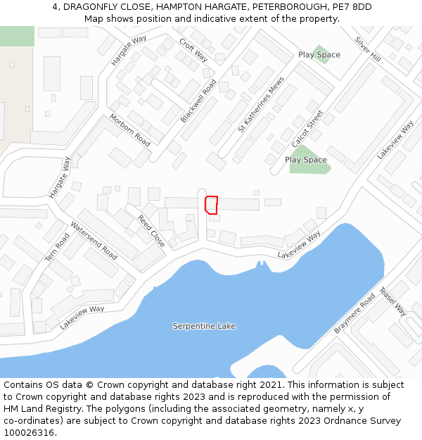4, DRAGONFLY CLOSE, HAMPTON HARGATE, PETERBOROUGH, PE7 8DD: Location map and indicative extent of plot