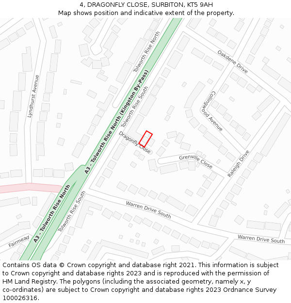 4, DRAGONFLY CLOSE, SURBITON, KT5 9AH: Location map and indicative extent of plot