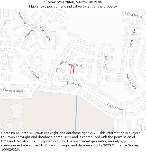 4, DRAGOON DRIVE, MARCH, PE15 9NJ: Location map and indicative extent of plot