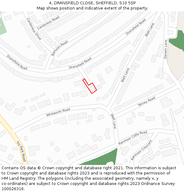 4, DRANSFIELD CLOSE, SHEFFIELD, S10 5SP: Location map and indicative extent of plot