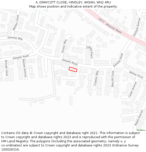 4, DRAYCOTT CLOSE, HINDLEY, WIGAN, WN2 4RU: Location map and indicative extent of plot