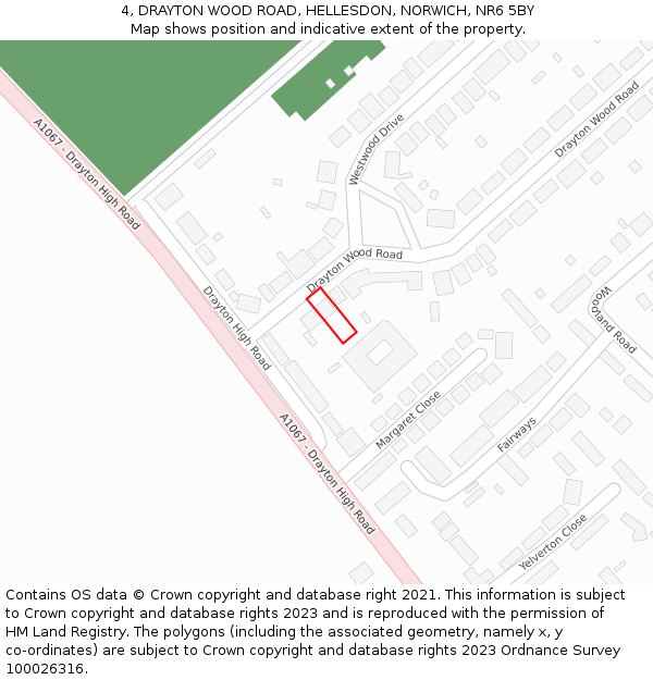 4, DRAYTON WOOD ROAD, HELLESDON, NORWICH, NR6 5BY: Location map and indicative extent of plot