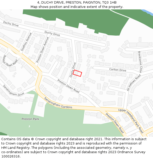 4, DUCHY DRIVE, PRESTON, PAIGNTON, TQ3 1HB: Location map and indicative extent of plot