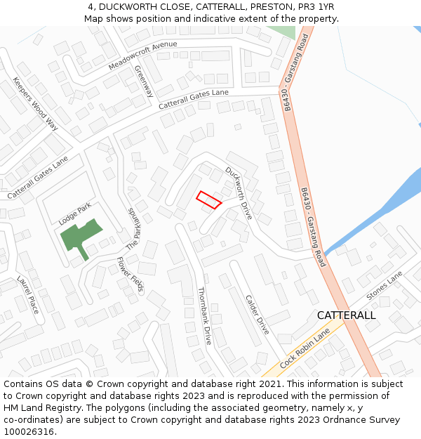 4, DUCKWORTH CLOSE, CATTERALL, PRESTON, PR3 1YR: Location map and indicative extent of plot