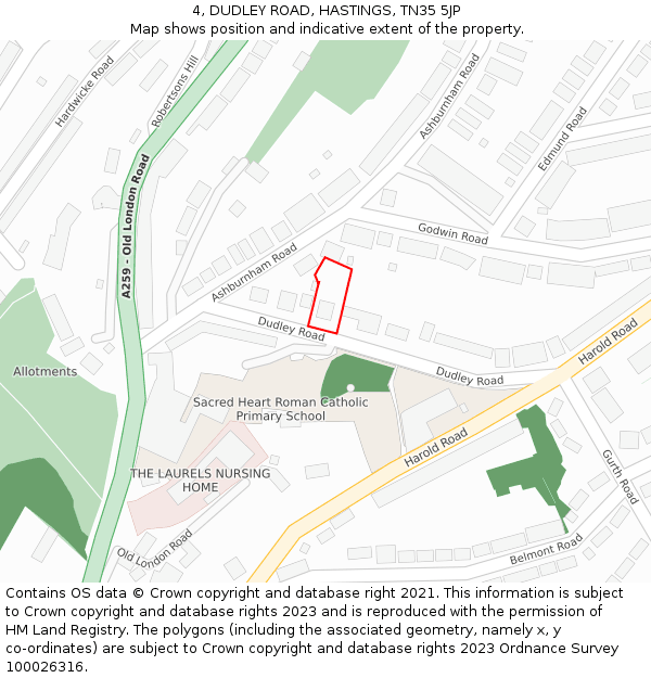4, DUDLEY ROAD, HASTINGS, TN35 5JP: Location map and indicative extent of plot