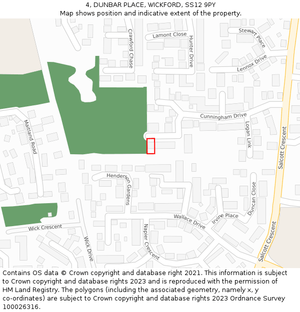 4, DUNBAR PLACE, WICKFORD, SS12 9PY: Location map and indicative extent of plot