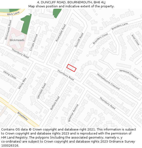 4, DUNCLIFF ROAD, BOURNEMOUTH, BH6 4LJ: Location map and indicative extent of plot