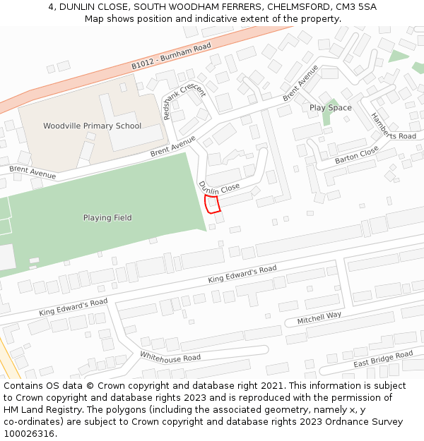 4, DUNLIN CLOSE, SOUTH WOODHAM FERRERS, CHELMSFORD, CM3 5SA: Location map and indicative extent of plot