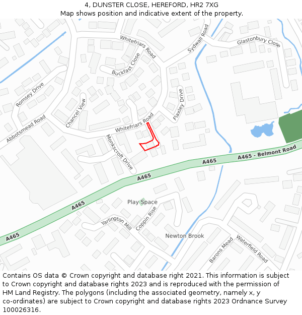 4, DUNSTER CLOSE, HEREFORD, HR2 7XG: Location map and indicative extent of plot