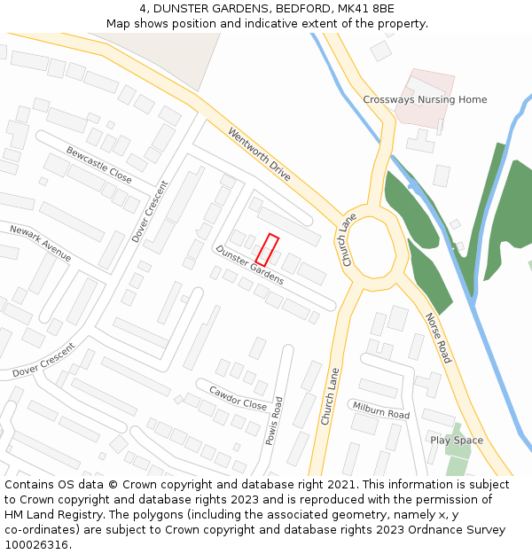 4, DUNSTER GARDENS, BEDFORD, MK41 8BE: Location map and indicative extent of plot